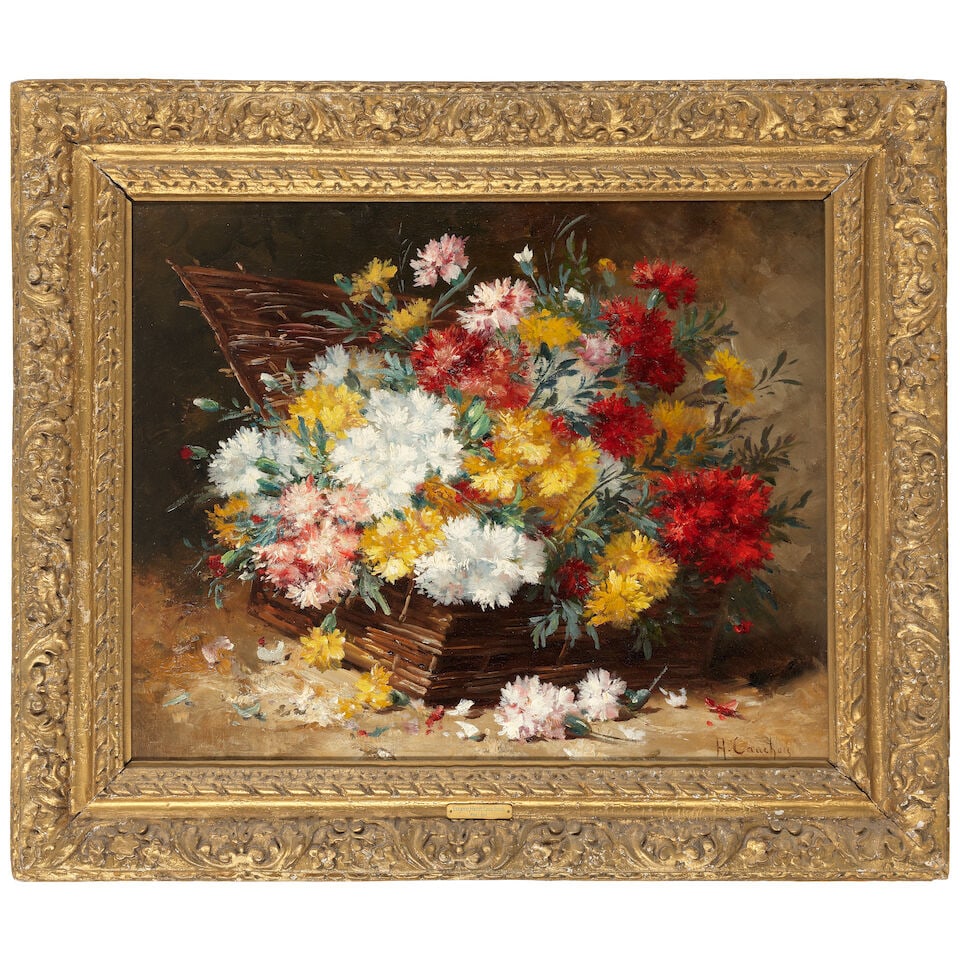 Eugène Henri Cauchois (French, 1850-1911) Still life of summer flowers in a basket - 2