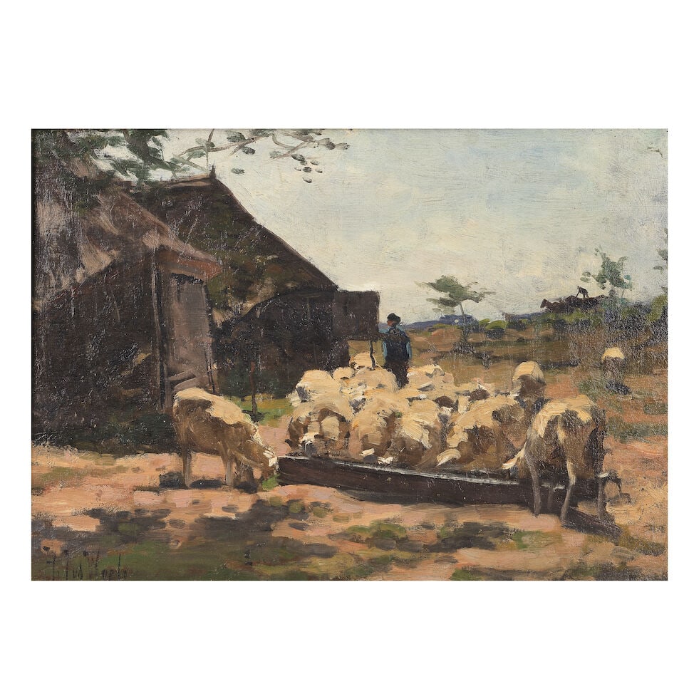 Herman Johannes van der Weele (Dutch, 1852-1930) Sheep flock grazing (1 of 3)