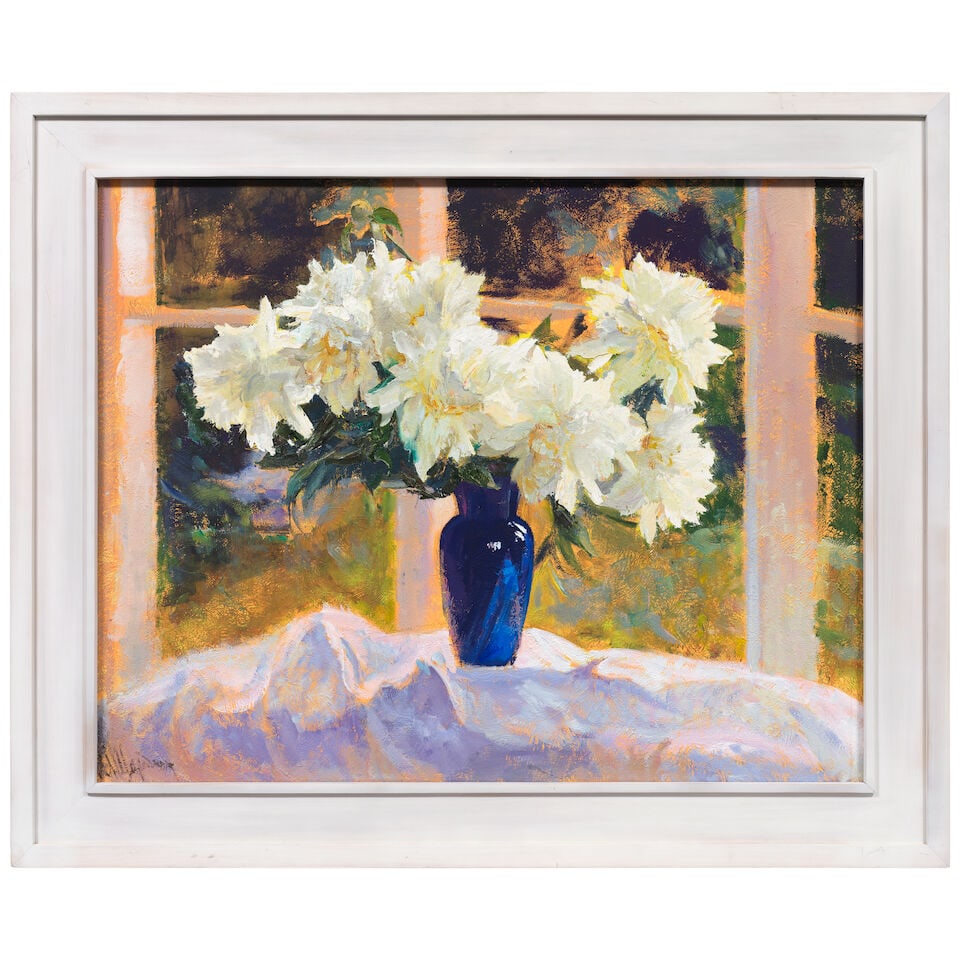 Maria Shcherbinina (Russian, born 1965) Peonies in blue glass - 2