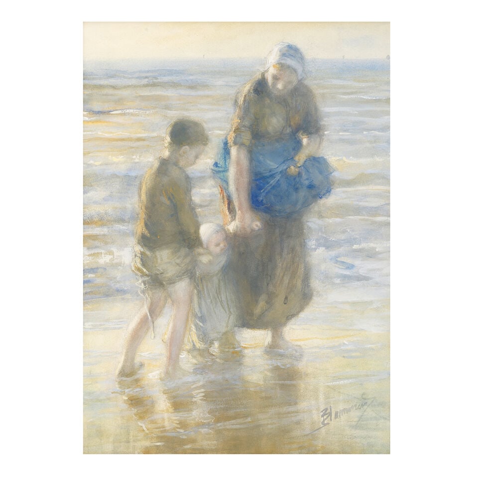 Bernardus Johannes Blommers (Dutch, 1845-1914) Paddling at the seashore (1 of 3)