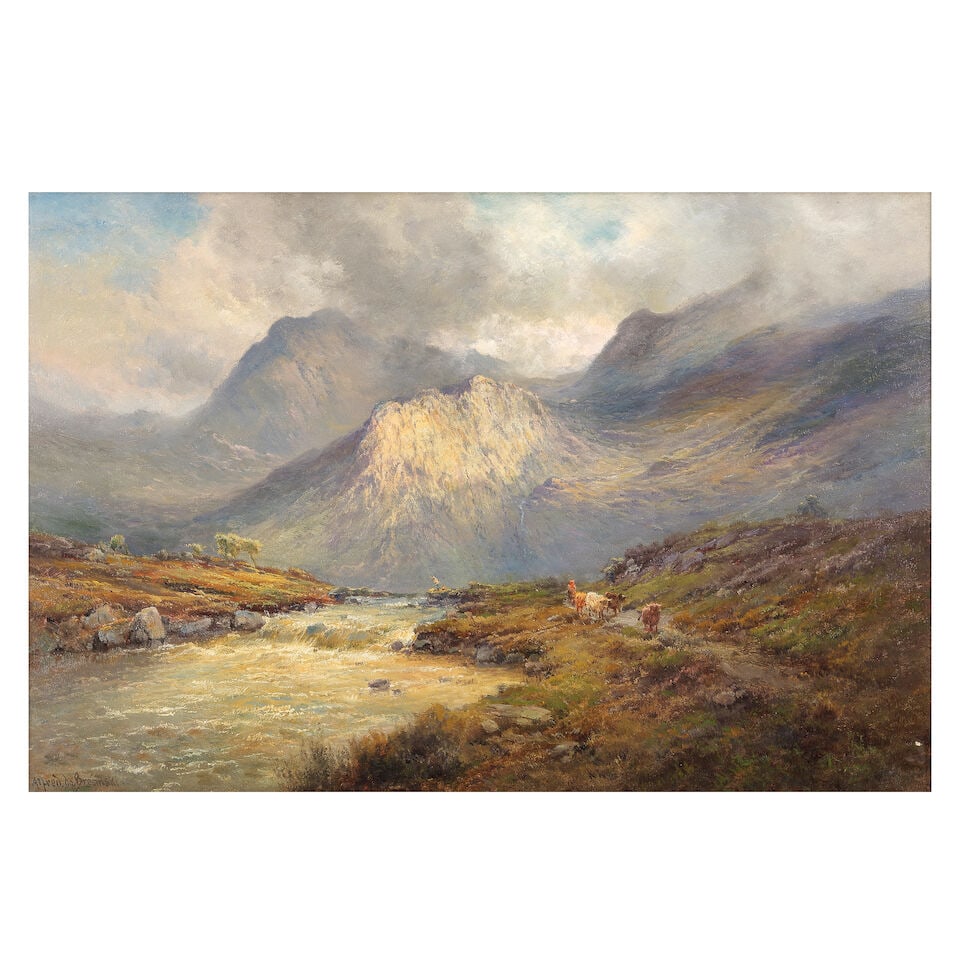 Alfred de Bréanski, RBA (British, 1852-1928) Highland cattle by a river (1 of 3)