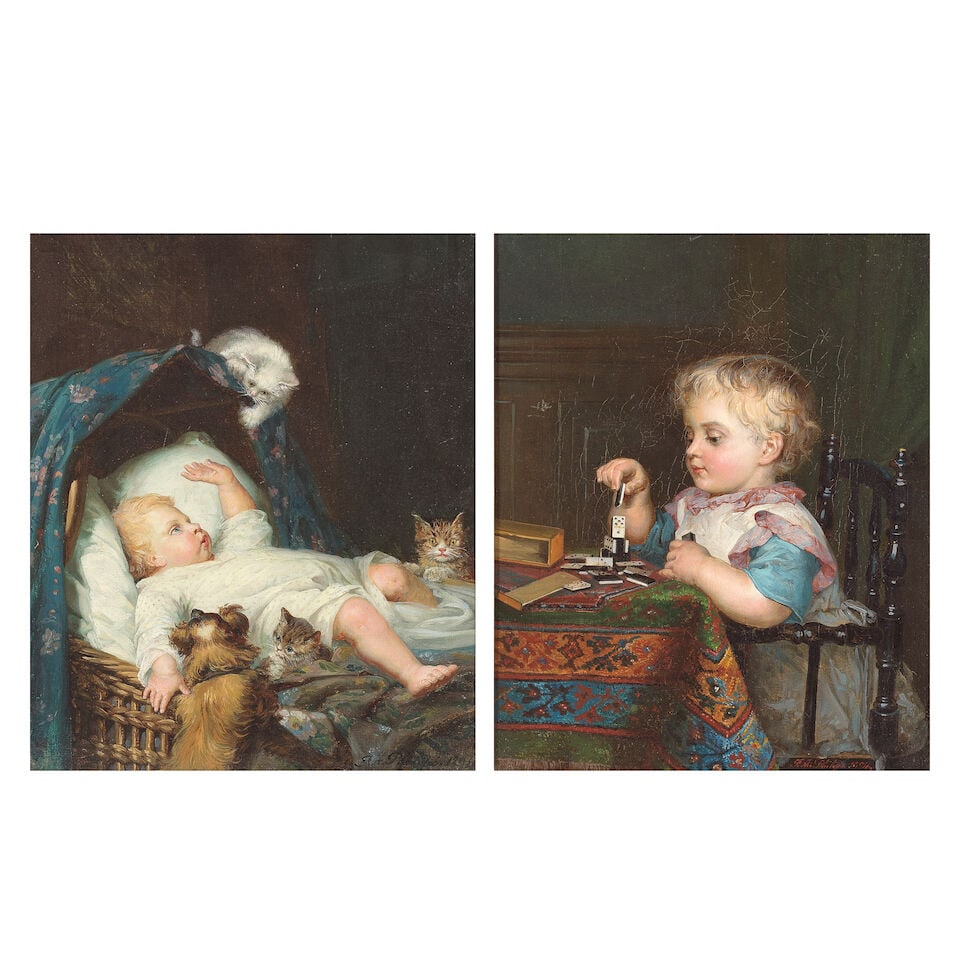 Frank Albert Philips (American, 1835-1903) The nursery companions; The young player (1 of 7)