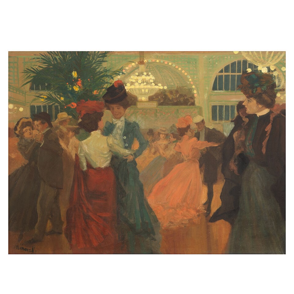 Antoine Guillaume (Tony) Minartz (French, 1870-1944) The polka dance hall: Antoine Guillaume (Tony) Minartz (French, 1870-1944) The polka dance hall signed 'Minartz' (lower left) oil on canvas 60 x 71cm (23 5/8 x 27 15/16in). Footnotes: Provenance With M. Newman Ltd.,
