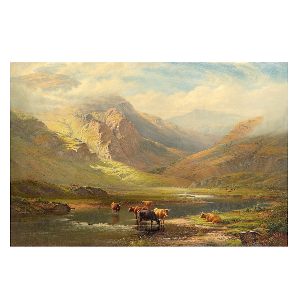 Walter J. Watson (British, 1877-1963) Cattle by a highland river (1 of 3)