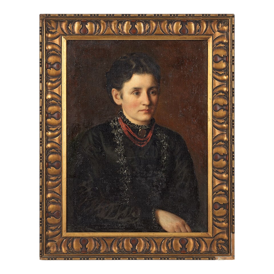 British School, 19th Century Portrait of a lady wearing a red necklace - 2