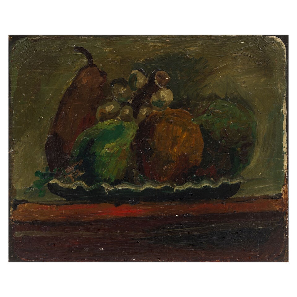 Jean Pougny (French, 1894-1956) Plate of fruit: Jean Pougny (French, 1894-1956) Plate of fruit signed in Latin (upper right) oil on board 24.5 x 30cm (9 5/8 x 11 13/16in). Footnotes: Provenance Anon. sale, Christie's, South Kensington, 7 April 2005