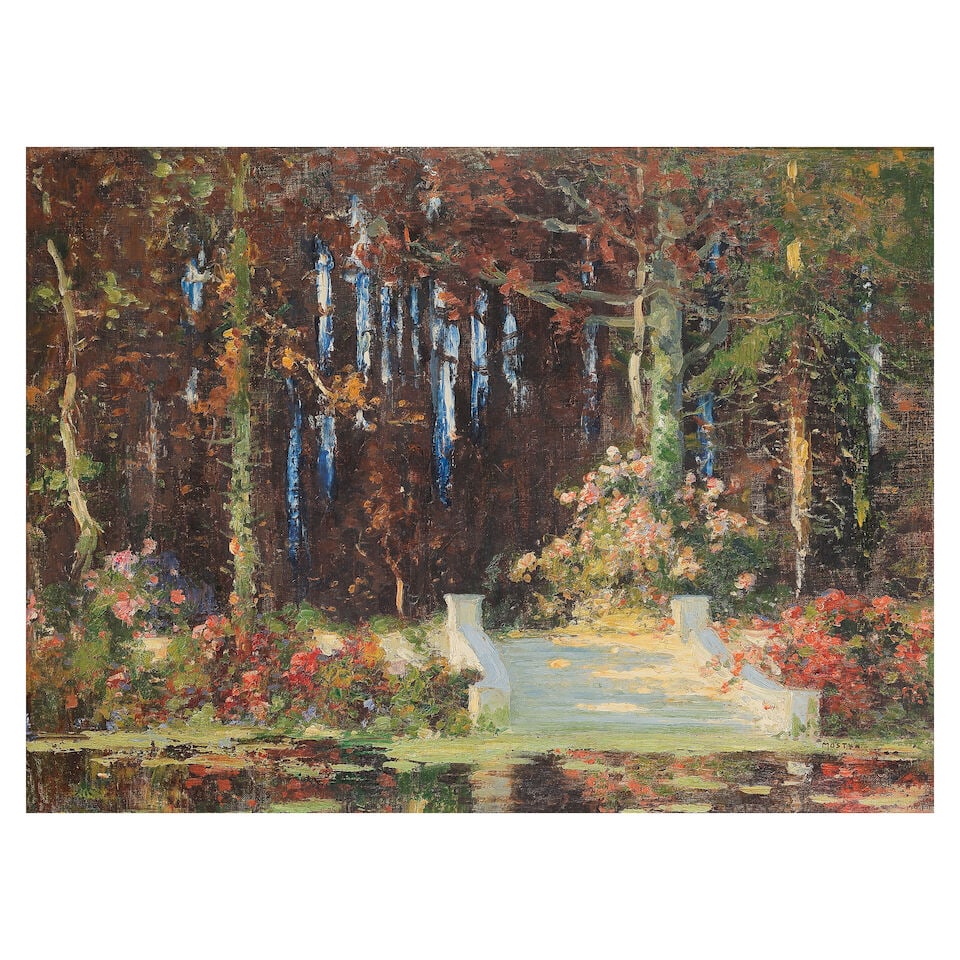 Thomas Edwin Mostyn, ROI, RWA, RCA (British, 1864-1930) Steps into the garden: Thomas Edwin Mostyn, ROI, RWA, RCA (British, 1864-1930) Steps into the garden signed 'MOSTYN' (lower right) oil on canvas 50.5 x 68cm (19 7/8 x 26 3/4in). Footnotes: Provenance Private collection, UK.