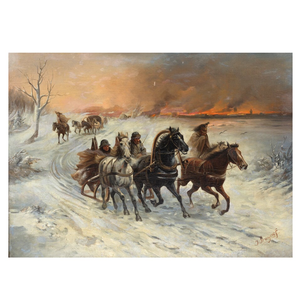 Adolf Constantin Baumgartner-Stoiloff (German/Austrian, 1850-1924) Napoleon's retreat from Russia (1 of 3)