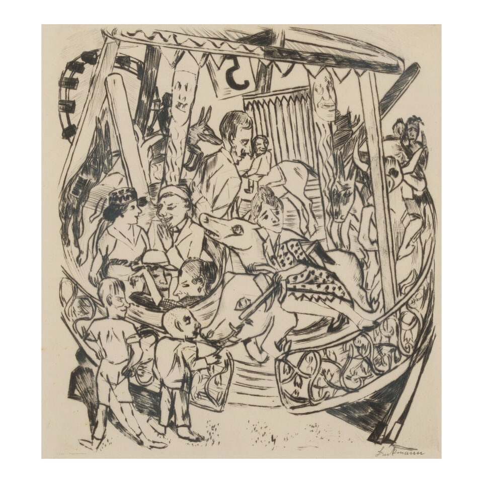 Max Beckmann (1884-1950); Das Karussell, from Der Jahrmarkt;: Max Beckmann (1884-1950) Das Karussell, from Der Jahrmarkt (Hofmeier 197), 1921 Drypoint on wove paper, Hofmeier's second (final) state, signed in pencil, from the edition of 125 (there were also 75