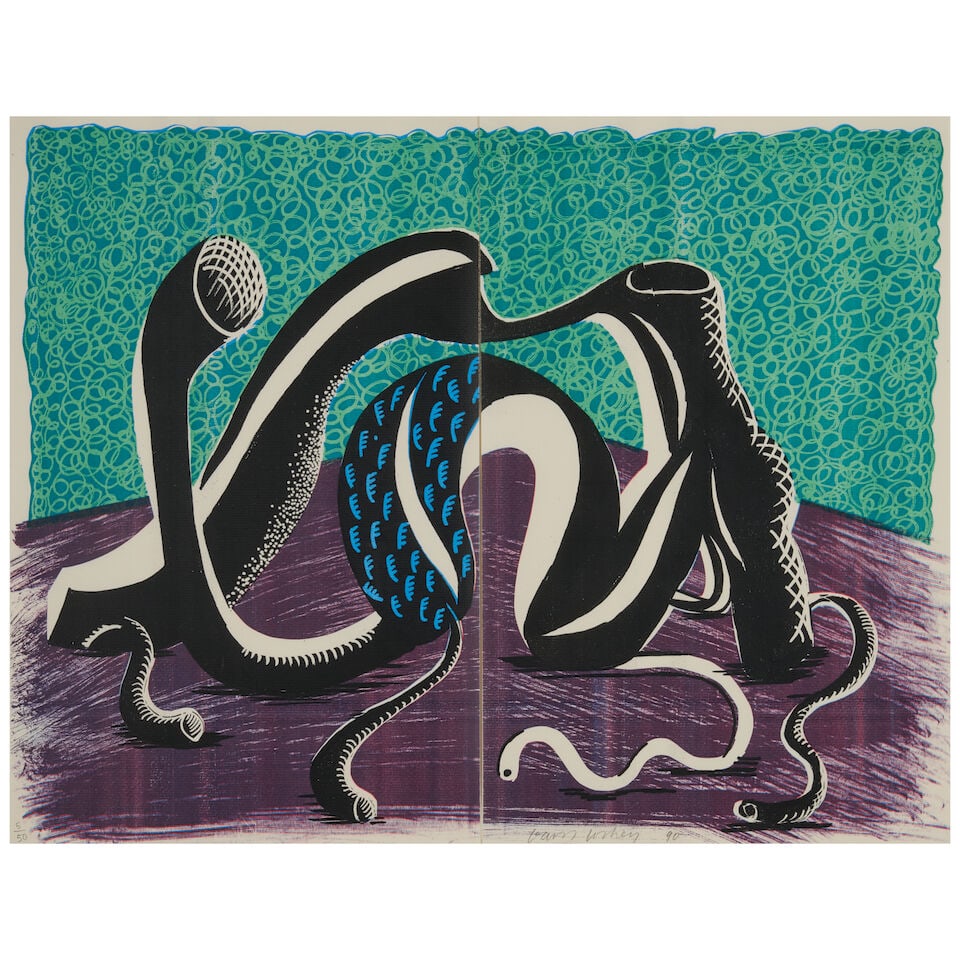 David Hockney (1937-2026); Extending, February;: David Hockney (1937-2026) Extending, February, 1990 Home-made print in colors executed on an office color copy machine on two sheets of Arches Text laid paper (as issued), signed in pencil, dated and