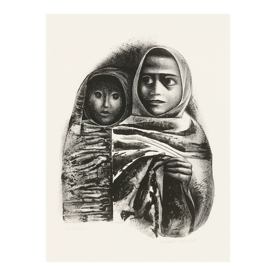 Elizabeth Catlett (1915-2012); Two works: Cabeza Indígena and Rebozos; - 2