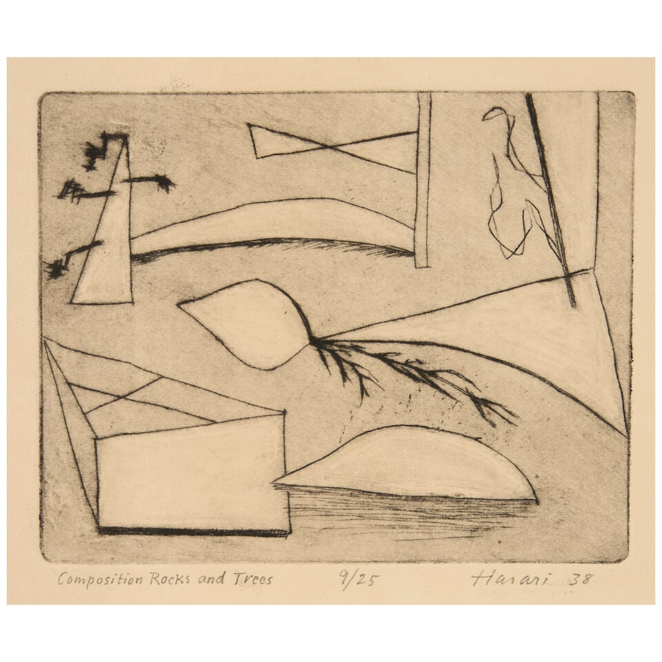 Hananiah Harari (1912-2000); Composition Rocks and Trees; House and Trees; (2) - 3