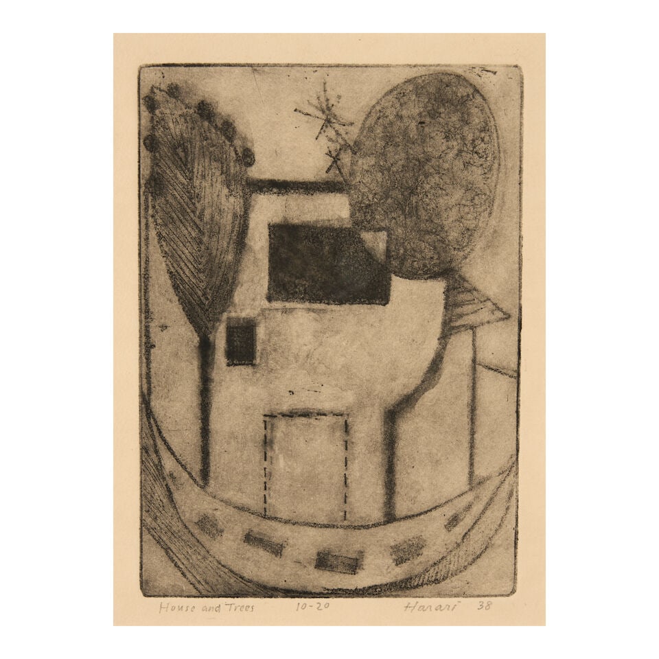 Hananiah Harari (1912-2000); Composition Rocks and Trees; House and Trees; (2) - 4