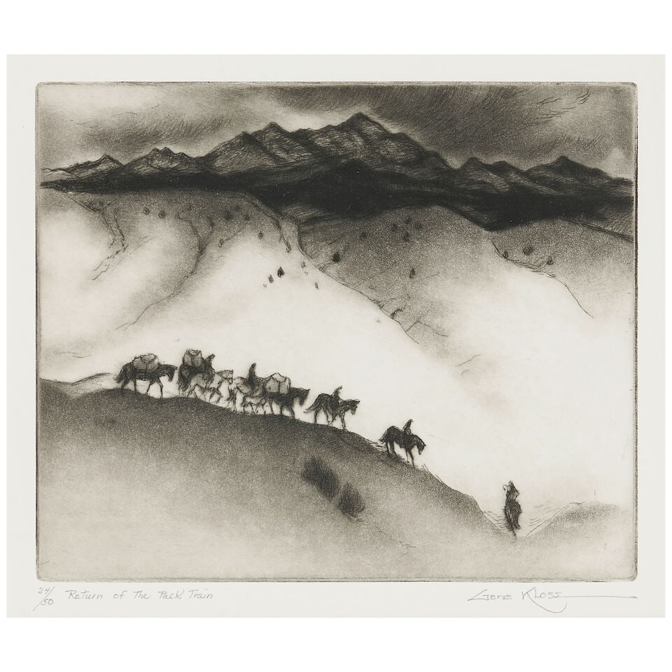 Gene Kloss (1903-1996); Rio Grande Footbridge; Return of the Pack Train; (2) - 2