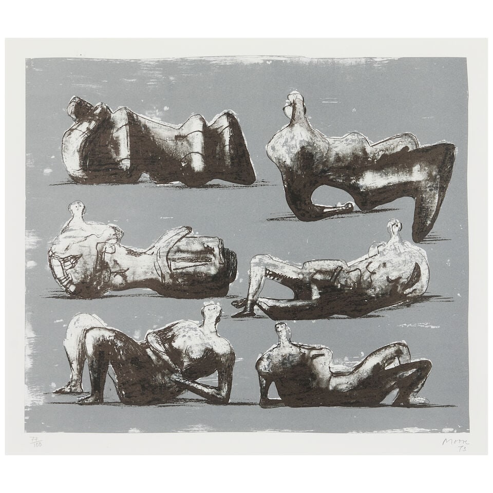 Henry Moore (1898-1986); Six Reclining Figures;: Henry Moore (1898-1986) Six Reclining Figures (Cramer 298), 1974 Lithograph in colors on wove paper, signed in pencil, dated '73' and numbered 77/100 (there were also 25 artist's proofs in Roman numer