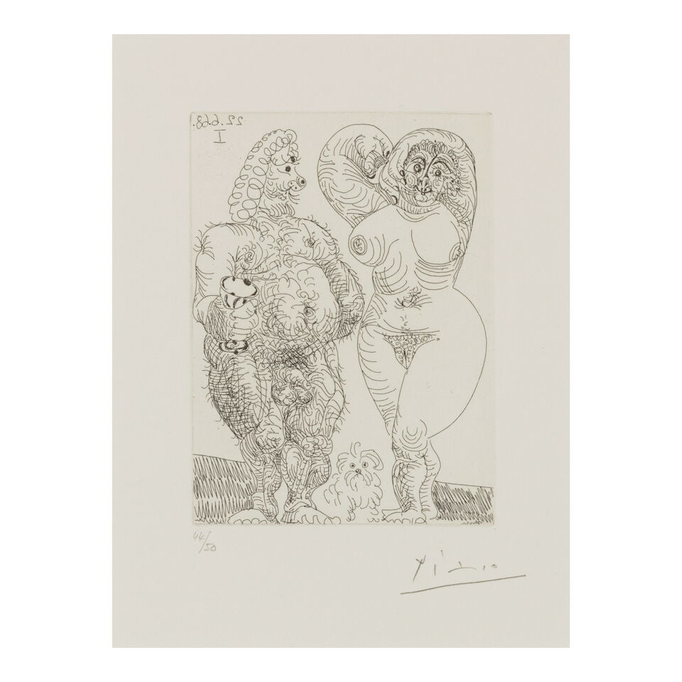 Pablo Picasso (1881-1973); Gros couple, et petite chien, poilus, from Séries 347; (1 of 3)