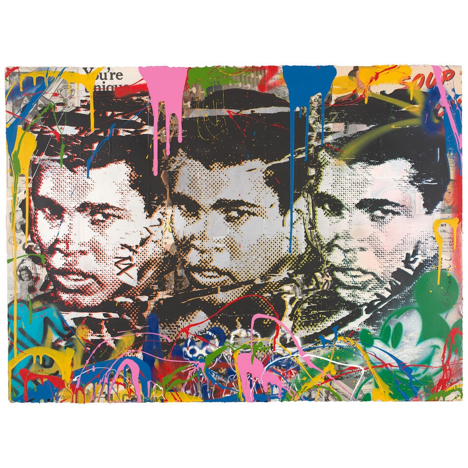 Mr. Brainwash (born 1966); Legend Forever (Muhammad Ali);: Mr. Brainwash (born 1966) Legend Forever (Muhammad Ali), 2016 Unique screenprint in colors with mixed media on wove paper, signed in black felt-tip pen, signed in red pencil on the verso, dated and an