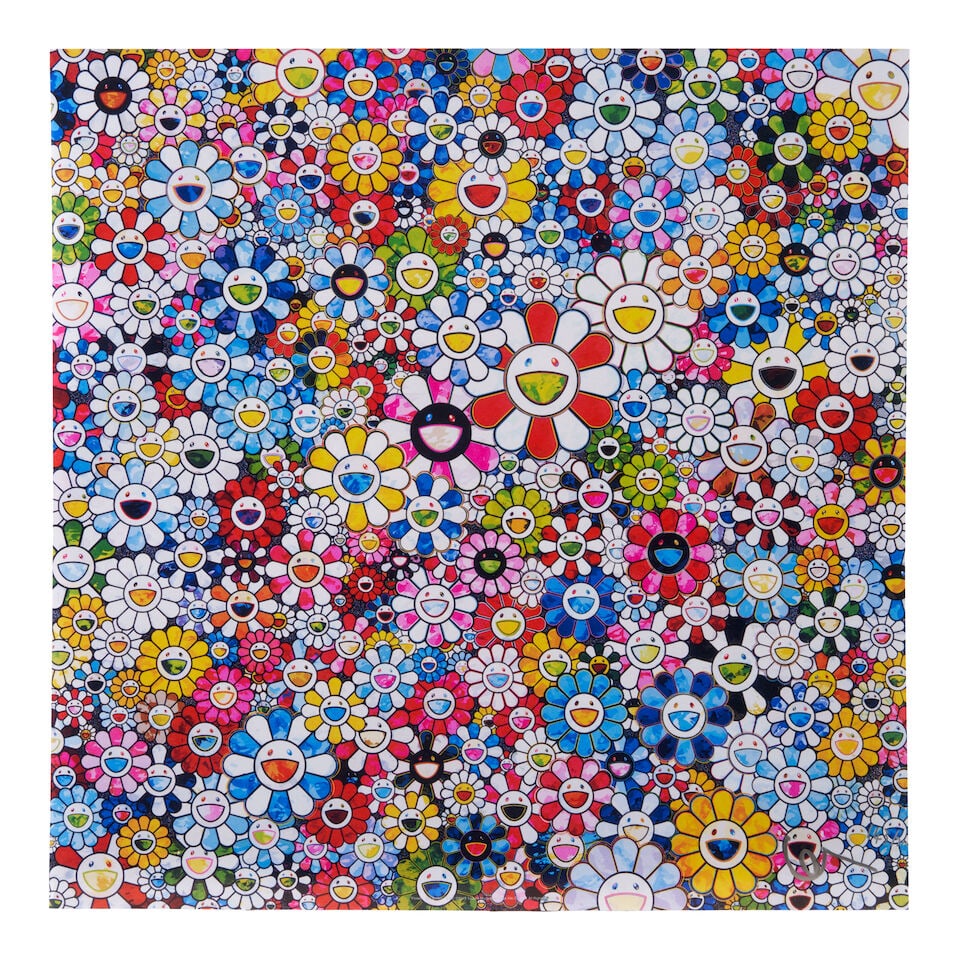 Takashi Murakami (born 1962); Flower with Smiley Faces;: Takashi Murakami (born 1962) Flower with Smiley Faces, 2013 Pigment print in colors on wove paper, signed in silver ink and numbered 143/300, published by Kaikai Kiki Co., Ltd., Tokyo, the full sheet.