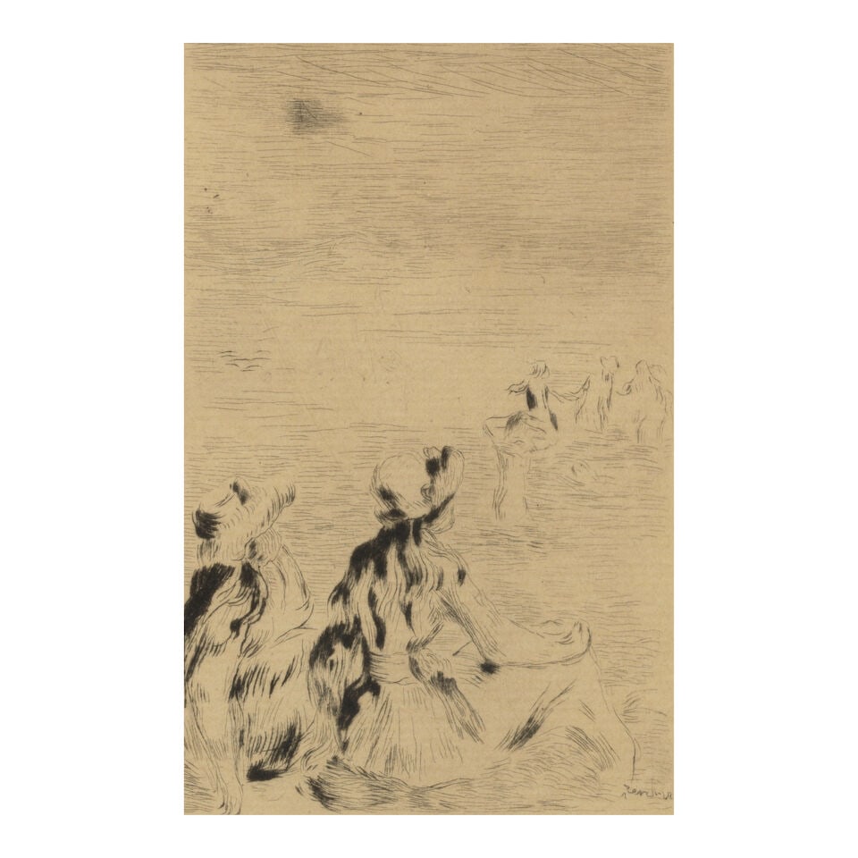 Pierre-Auguste Renoir (1841-1919); Sur la plage, à Berneval; Étude de femme nue, assis... - 2