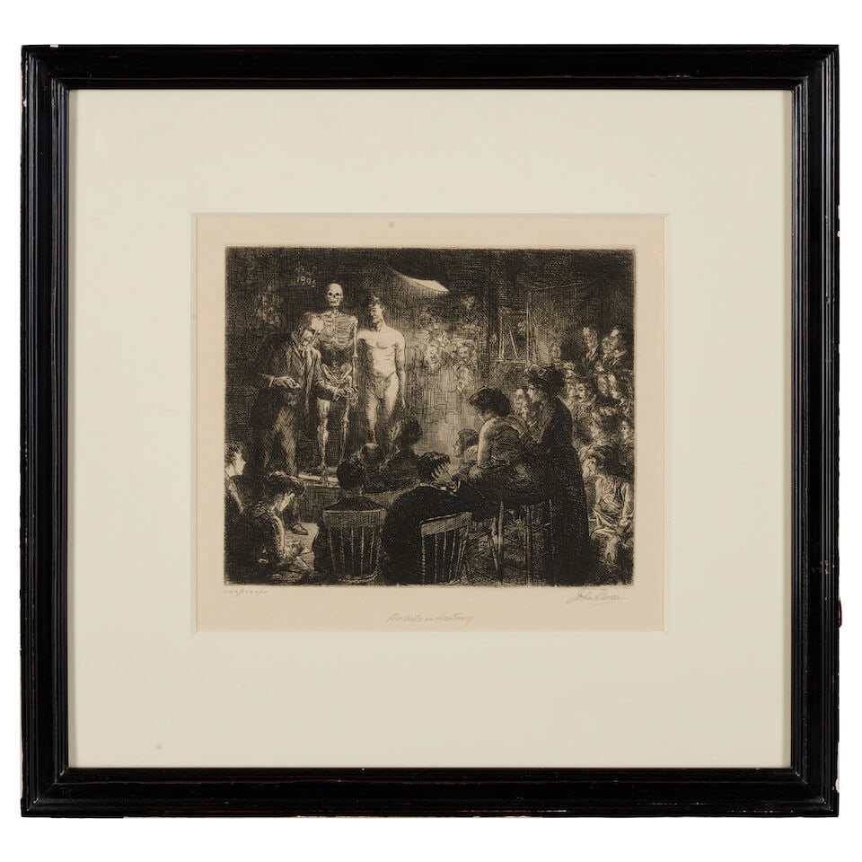 John Sloan (1871-1951); Anshutz on Anatomy;: John Sloan (1871-1951) Anshutz on Anatomy (Morse 155), 1912 Etching on wove paper, Morse's eighth (final) state, signed in pencil, titled and annotated '100 proofs' (from the edition of 100, Morse