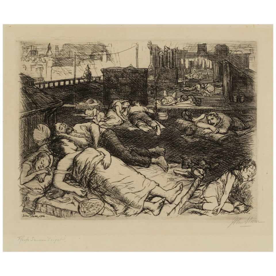 John Sloan (1871-1951); Roofs, Summer Night, from New York City Life; Greetings 1915; (2) (1 of 3)