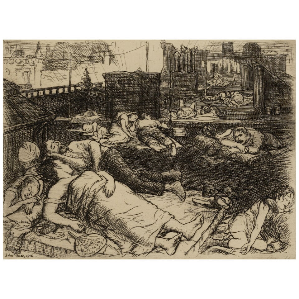 John Sloan (1871-1951); Roofs, Summer Night, from New York City Life; Greetings 1915; (2) - 2