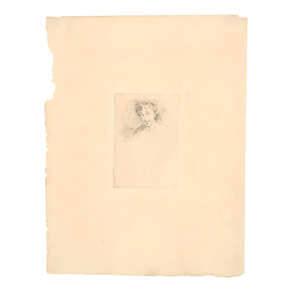 James Abbott McNeill Whistler (1834-1903); Whistler with the White Lock, from Cancelled Plates;: James Abbott McNeill Whistler (1834-1903) Whistler with the White Lock, from Cancelled Plates (Kennedy 172, Glasgow 162), 1876-79 Etching with drypoint on laid paper, Glasgow's first (only) state, wit