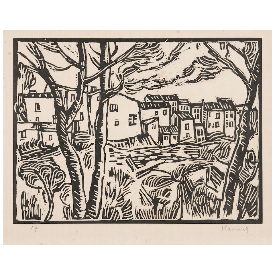 Maurice de Vlaminck (1876-1958); Maisons à Martigues;: Maurice de Vlaminck (1876-1958) Maisons à Martigues (Walterskirchen 15), 1914 Wood engraving on Holland van Gelder laid paper, Walterskirchen's state b (of c), signed in pencil and numbered 17 (f