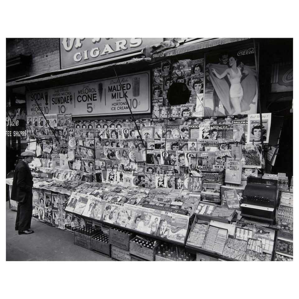 Berenice Abbott (1898-1991); Newsstand, East 32nd Street and Third Avenue, Manhattan; (1 of 2)