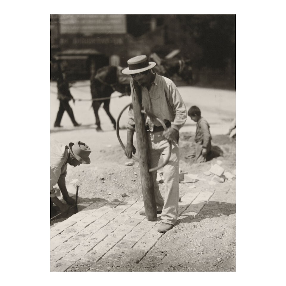 Eugène Atget (1857-1927); Street Paver;: Eugène Atget (1857-1927) Street Paver, 1899-1900 Gelatin silver print, printed 1956 by Berenice Abbott; numbered '12' in ink on the verso; mounted. 9 x 6 5/8 in. (22.8 x 16.8 cm) mount 13 x 10 in
