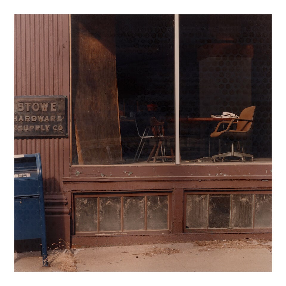 Jeff Brouws (born 1955); 'Stowe Hardware + Supply, Kansas City, MO';: Jeff Brouws (born 1955) 'Stowe Hardware + Supply, Kansas City, MO', 1998 Chromogenic print; signed, titled, dated, and editioned '2/20' in ink on the reverse, framed. 18 x 18 in. (45.7 x 45.7 cm.) she