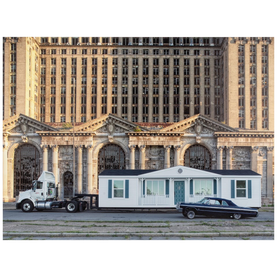 Mike Kelley (1954-2012); The Mobile Homestead in front of the abandoned Detroit Central Train St... (1 of 2)