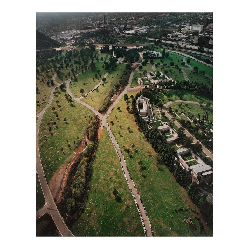 Michael Light (born 1963); 'Two Burials and a Utility Corridor, Forest Lawn Hollywood Hills, Los...: Michael Light (born 1963) 'Two Burials and a Utility Corridor, Forest Lawn Hollywood Hills, Los Angeles, CA', 2007 Pigment print, printed 2008; flush-mounted to aluminum, signed, titled, dated, and ed