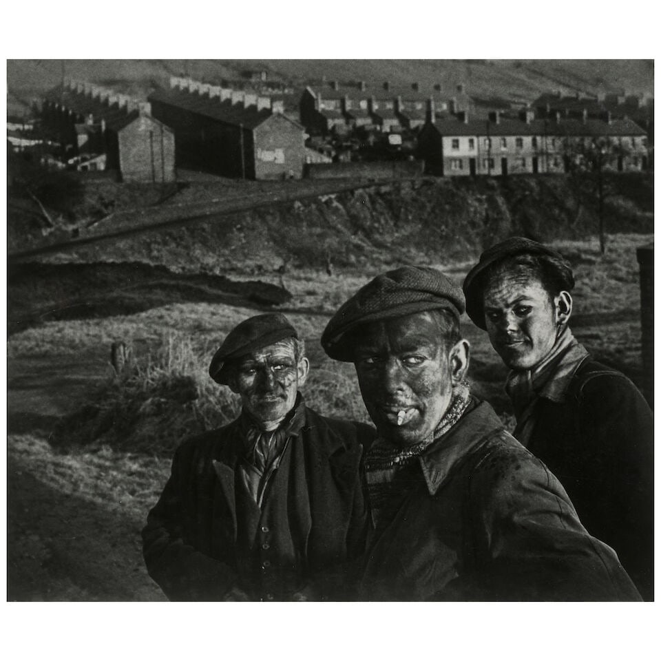 W. Eugene Smith (1918-1978); Three generations of Welsh miners;: W. Eugene Smith (1918-1978) Three generations of Welsh miners, 1950 Gelatin silver print, probably printed between 1957 and 1965; the photographer's credit/copyright and reproduction rights stamps and