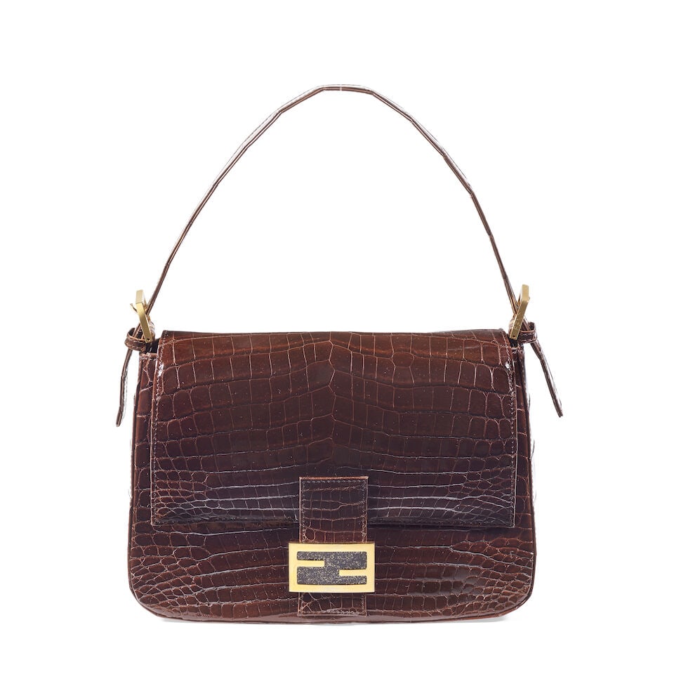 Fendi: a Shiny Brown Crocodile Mamma Baguette Bag Late 1990s or early 2000s (includes dust bag) - 2