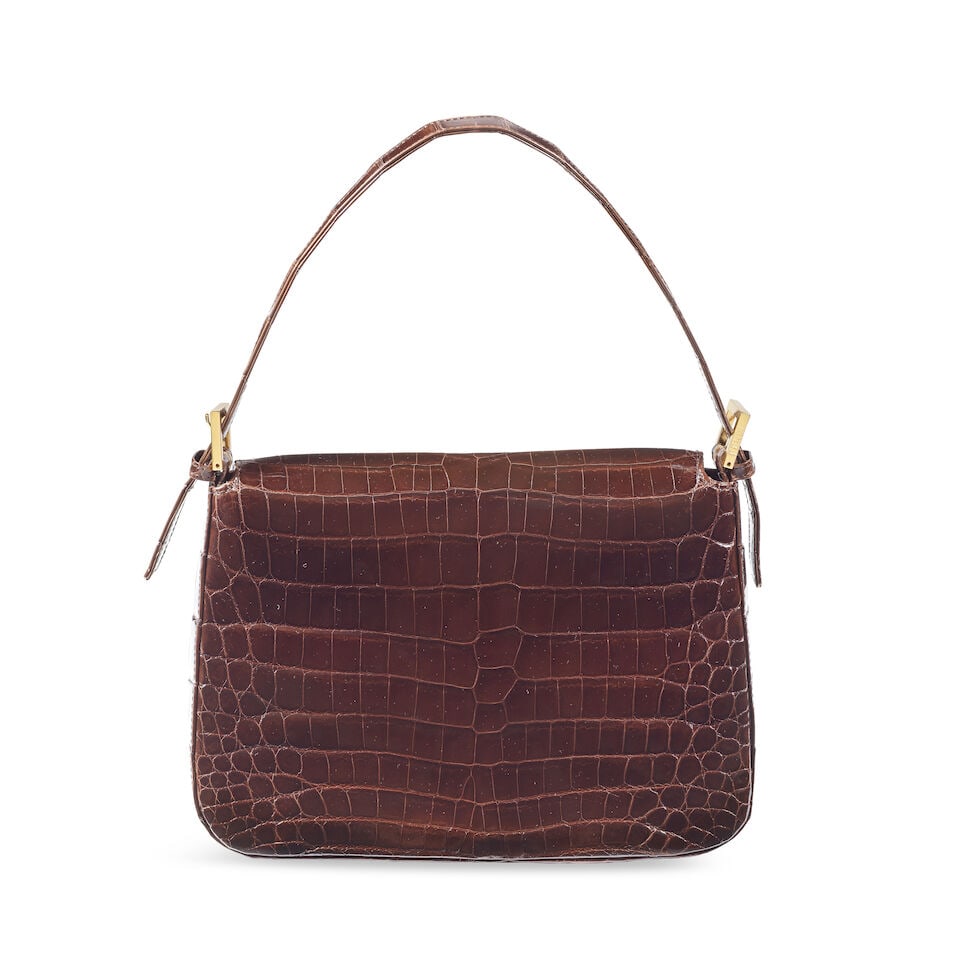 Fendi: a Shiny Brown Crocodile Mamma Baguette Bag Late 1990s or early 2000s (includes dust bag) - 3