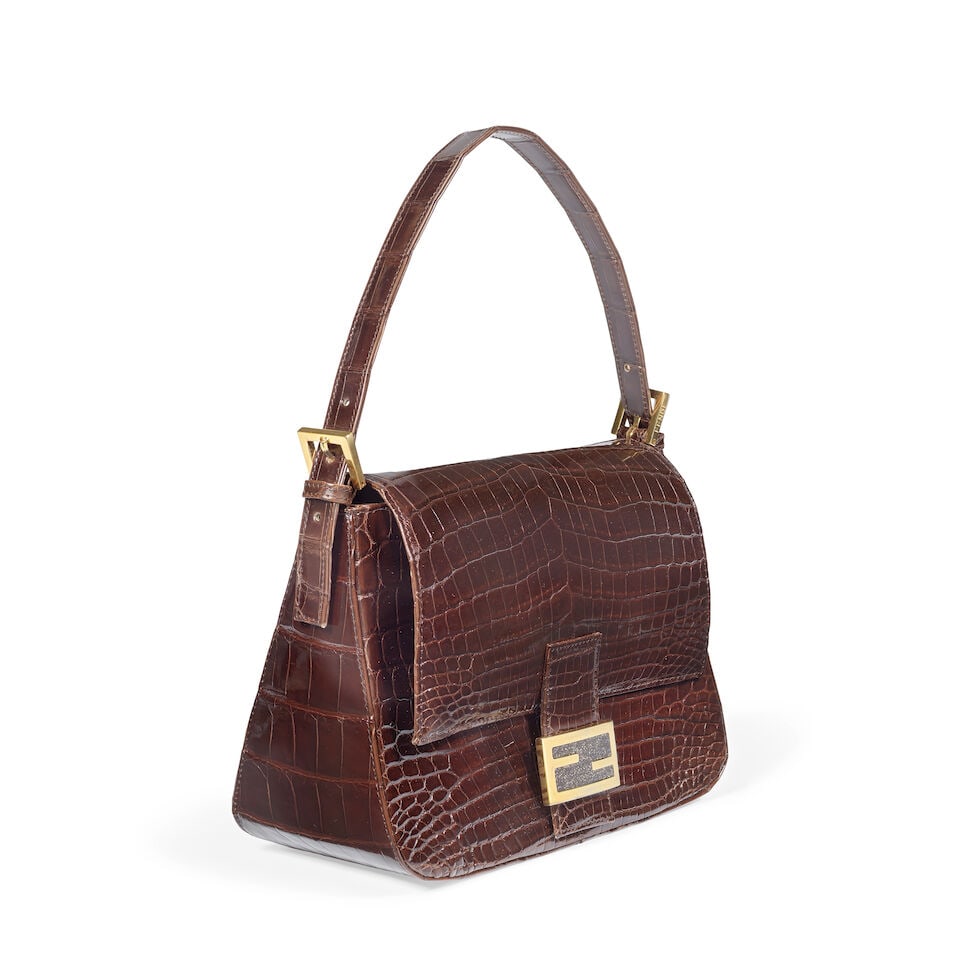 Fendi: a Shiny Brown Crocodile Mamma Baguette Bag Late 1990s or early 2000s (includes dust bag) - 4