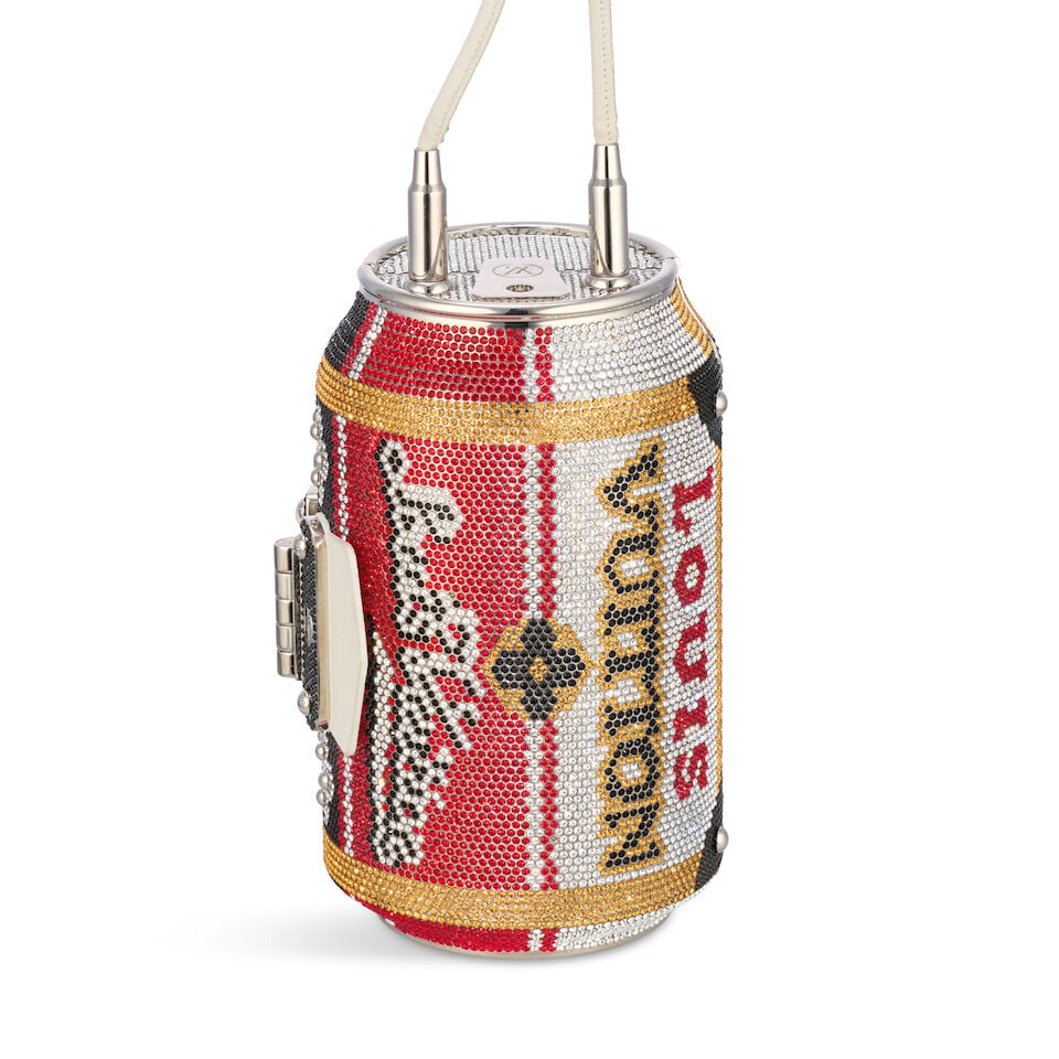 Louis Vuitton: a Crystal 'Drink-It' Soda Can Minaudière 2018 (includes dust bag): Louis Vuitton: a Crystal 'Drink-It' Soda Can Minaudière 2018 Creative Director: Nicolas Ghesquière Multi-colour Swarovski crystals realistically modelled as a soda can, silver tone hardware