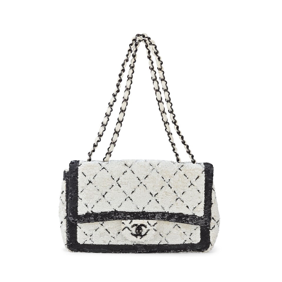 Chanel: a Black and White Sequin Quilted Classic Flap Bag Spring 2024 (includes microchip) (1 of 2)