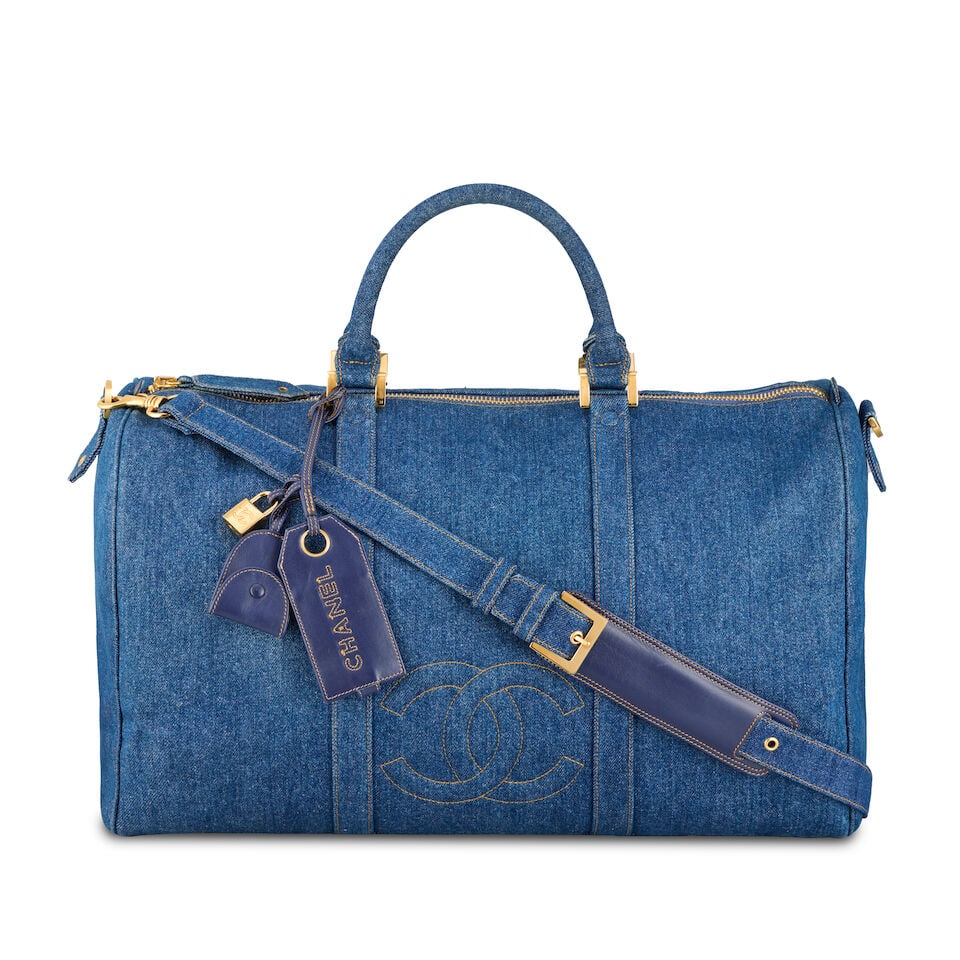 Chanel: a Denim 2-Way Boston Bag 1997 (includes serial sticker, authenticity card, keys, padlock... - 2