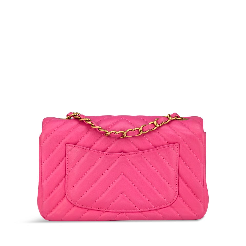 Chanel: a Pink Chevron Quilted Lambskin Mini Flap Bag 2015-16 (includes serial sticker) - 2