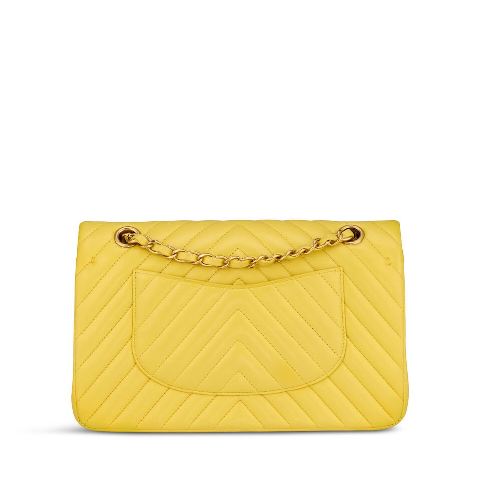 Chanel: a Yellow Chevron Quilted Lambskin Medium Classic Flap Bag 2015-16 (includes serial stic... - 2