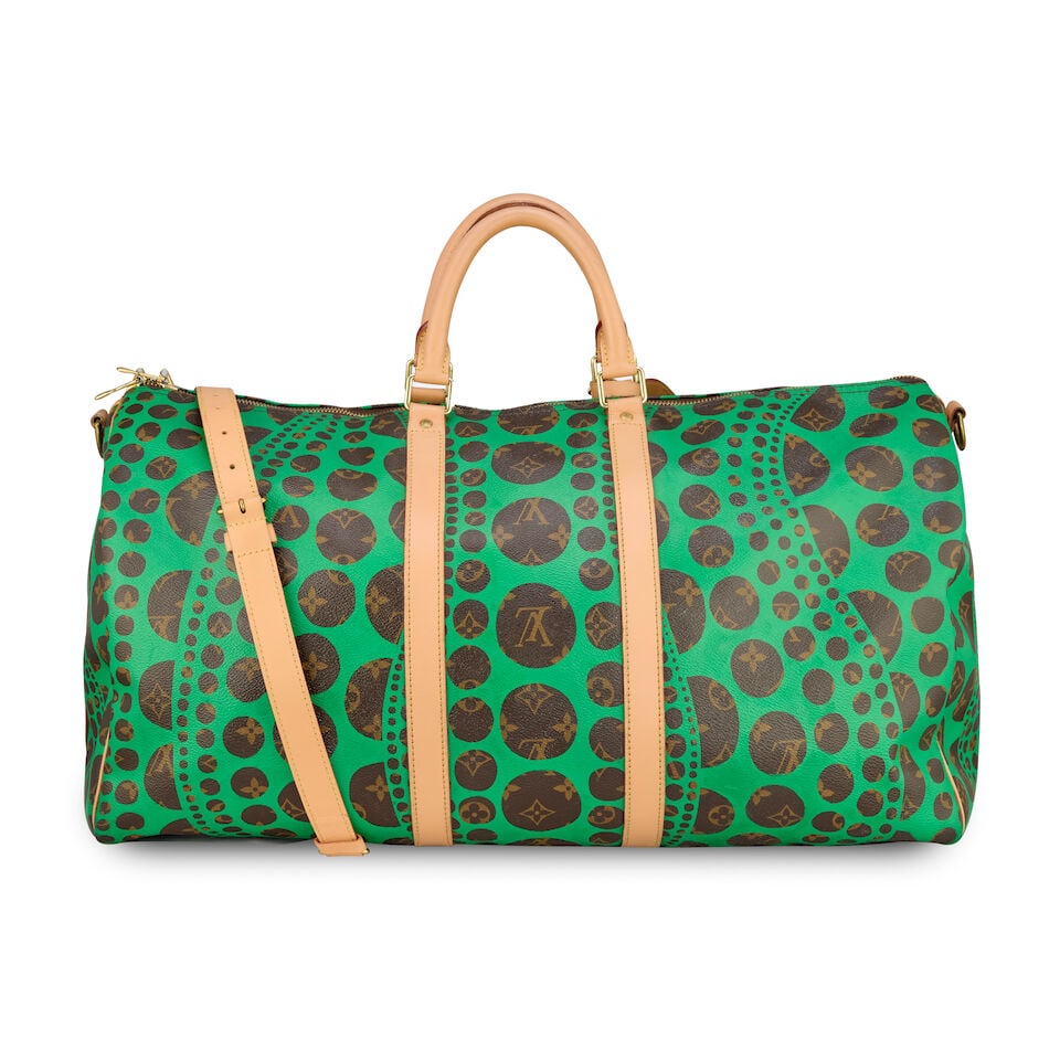 Louis Vuitton x Yayoi Kusama: a Monogram Green Waves Keepall Bandouliere 55 Limited Edition 2012... - 2