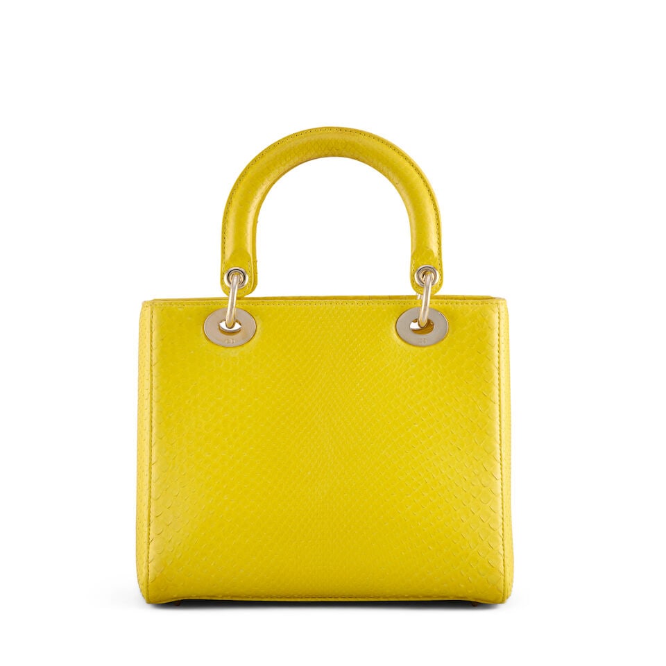 Christian Dior: a Yellow Python Medium Lady Dior 2013 (includes authenticity card, shoulder stra... - 2