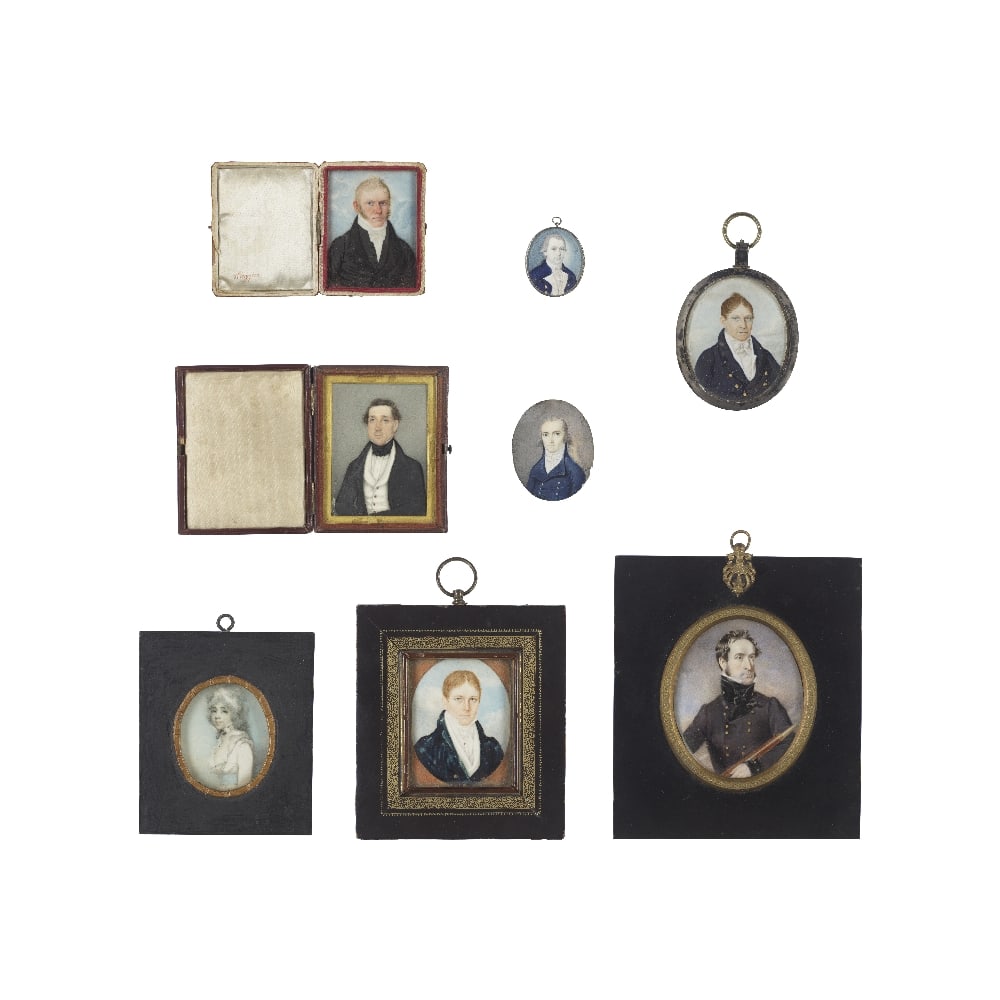 SPOILUM (ACTIVE 1770-1805); GEORGE CHINNERY (1774-1852); HINGQUA (ACTIVE EARLY 1800S); TONGQUA (...: SPOILUM (ACTIVE 1770-1805); GEORGE CHINNERY (1774-1852); HINGQUA (ACTIVE EARLY 1800S); TONGQUA (ACTIVE 1810-1825); AND VARIOUS CHINESE ARTISTS (19TH CENTURY) Eight portrait miniatures depicting seven 