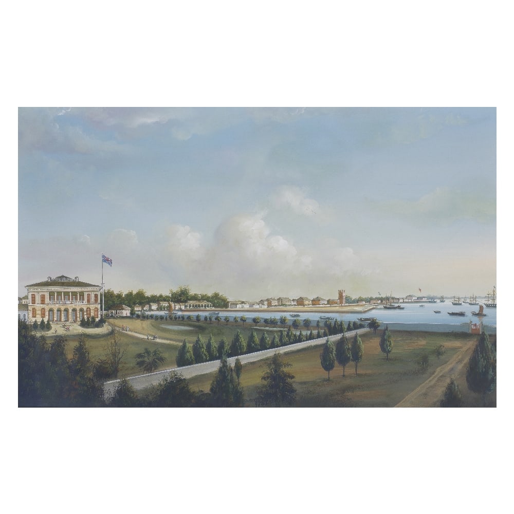 CHINESE ARTIST (CIRCA 1860) Shanghai: the American settlement: CHINESE ARTIST (CIRCA 1860) Shanghai: the American settlement Gouache on paper. 30.8cm (12 1/8in) high x 48.5cm (19 1/8in) wide. Footnotes: 中國藝術家（約1860
