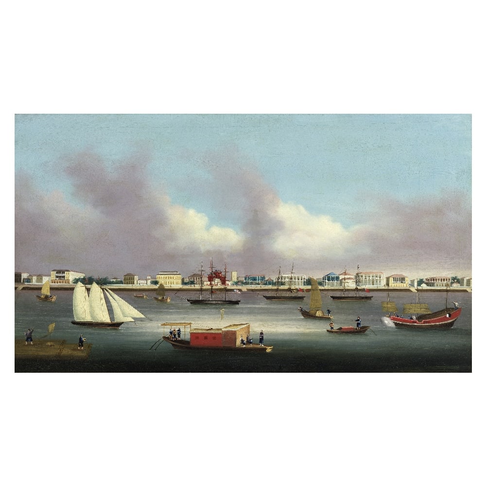 CHINESE ARTIST (CIRCA 1865) The Bund Shanghai: CHINESE ARTIST (CIRCA 1865) The Bund Shanghai Oil on canvas, framed. The painting: 79cm (31 1/8in) wide x 45cm (17 3/4in) high; with frame: 90.5cm (35 5/8in) wide x 58cm (22 7/8in) high. Footnotes: &#