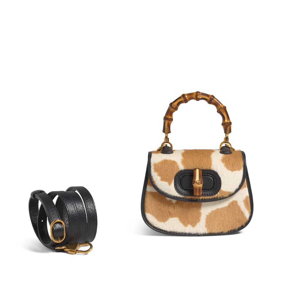 GUCCI: GIRAFFE PRINT PONY HAIR MINI BAMBOO 1947 Spring/Summer 2022 - 2