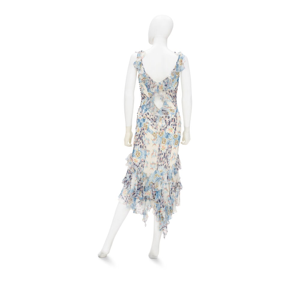 JOHN GALLIANO: BLUE SILK FLORAL PRINT DRESS Fall 2004 - 2