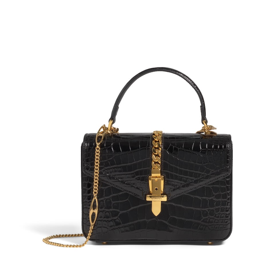 GUCCI: BLACK CROCODILE MINI SYLVIE 1969 Fall 2019 (1 of 4)